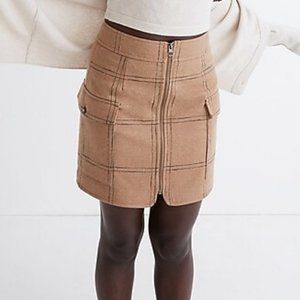 Madewell (Re)sourced Zip-Front Wool Blend Mini Skirt in Windowpane.New!!!